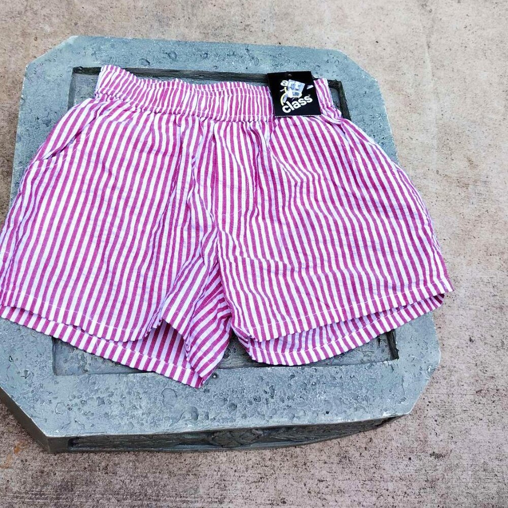 100 Cotton Art Class Girl's Size Small (6-7) Striped Seersucker Shorts Red/White